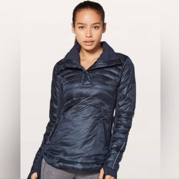 NWOT Lululemon Down for a Run Pullover II Jacket Navy Blue Goose Down Size 4 - Picture 1 of 9